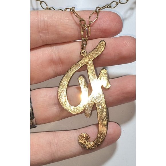 Gold F Initial Necklace - Picture 3 of 5